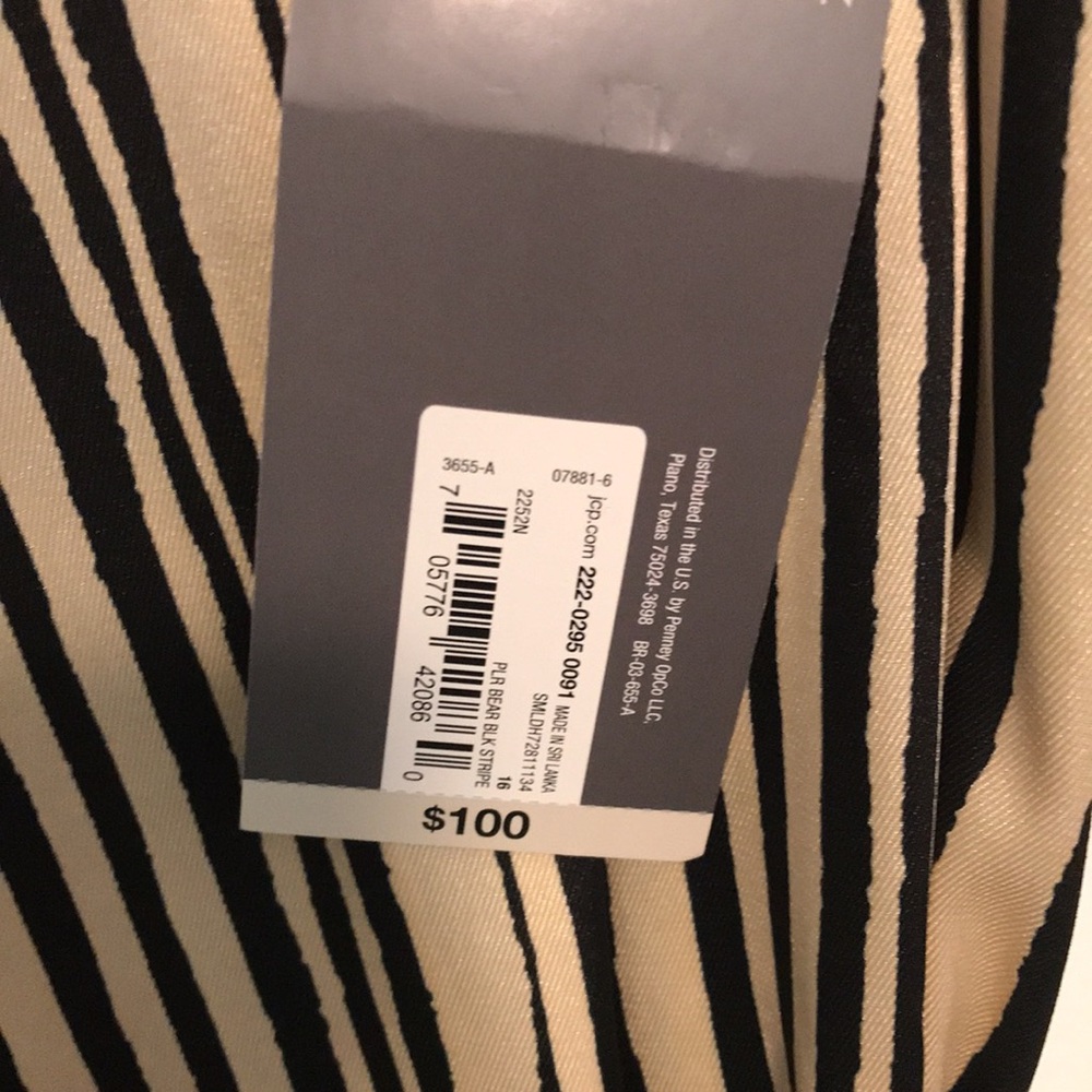 Worthington Women's 16 Shirt Dress Black Tan Satin Stripe Belted Midi - Picture 5 of 7